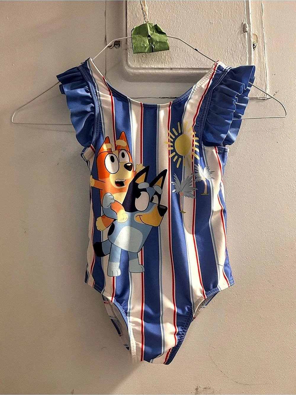 Bluey & Bingo Striped Ruffle One-Piece Swimsuit Blue & White